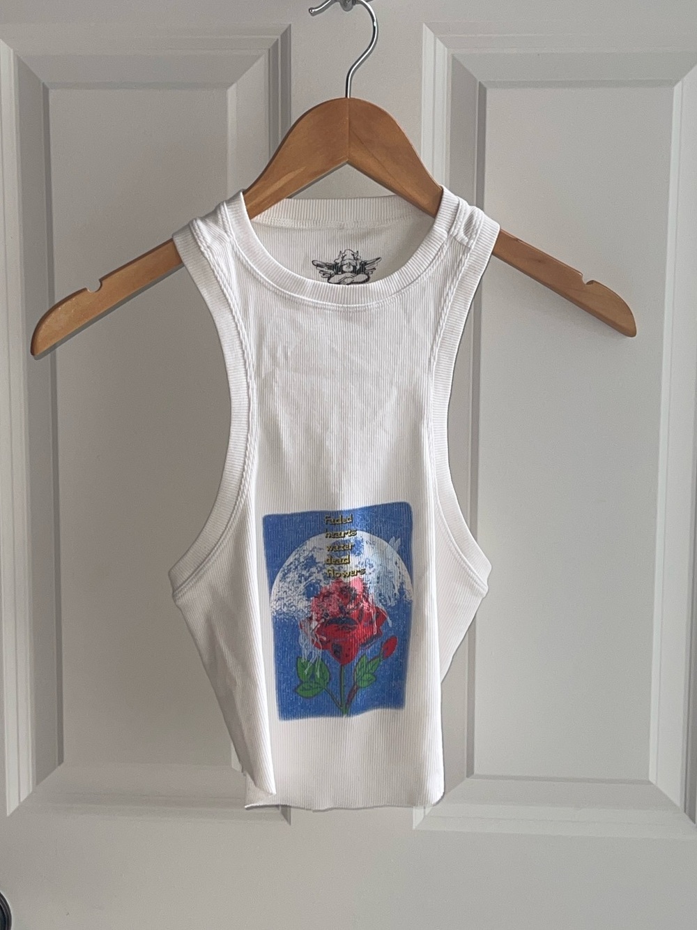 BOYS LIE ‘Let It Grow’ TANK Graphic White Ribbed Cropped Round Hem Tank Top O/S - Picture 2 of 7